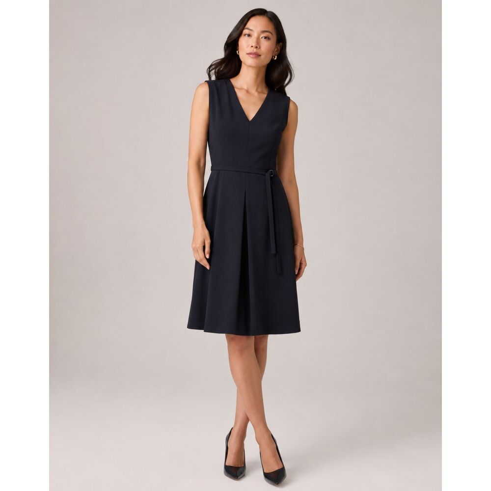 Adrianna Papell Navy Sleeveless Belted Office Dress Women’s 18W Knee Length